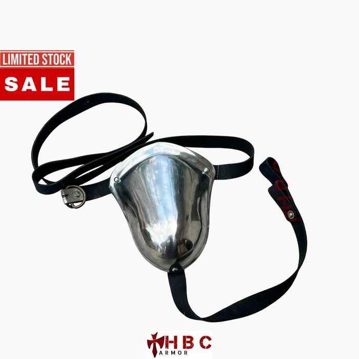 A polished metallic silver mask with black adjustable straps, displayed on a clean white background with a red 'LIMITED STOCK SALE' banner on the top left and an 'HBC ARMOR' logo at the bottom.