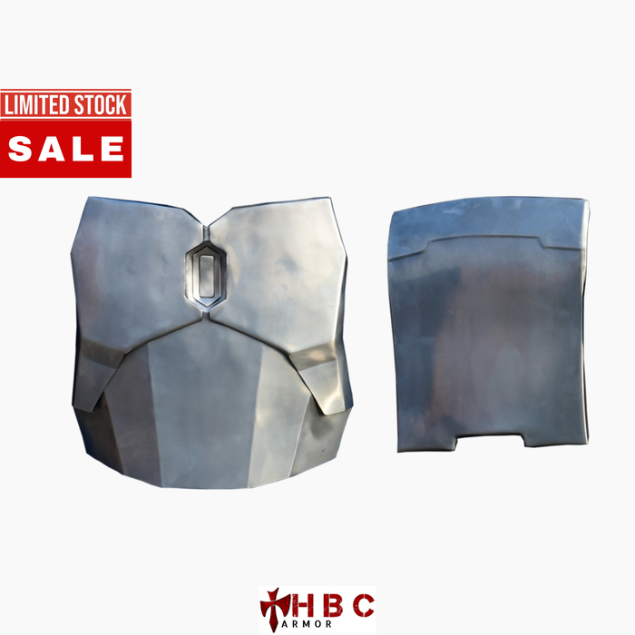 Two metallic armor plates shown on a plain white background, with a red 'LIMITED STOCK SALE' banner in the top left and an 'HBC ARMOR' logo at the bottom.