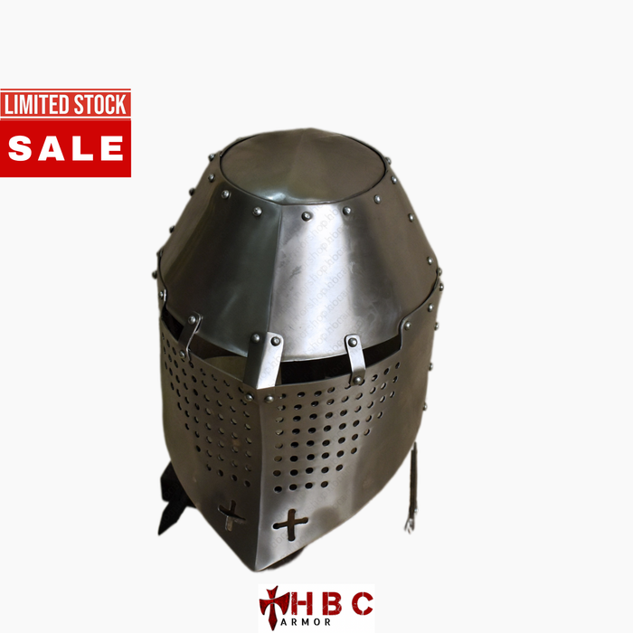 Great Helm (Topfhelm) Helmet | Medieval Crusader Helmet | SCA | Reenactment | Costume