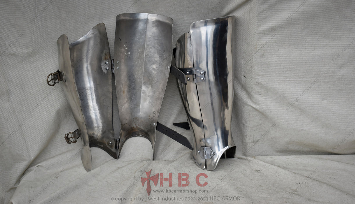 Buhurt greaves Medieval shin guards Armored leg protection Historical combat greaves