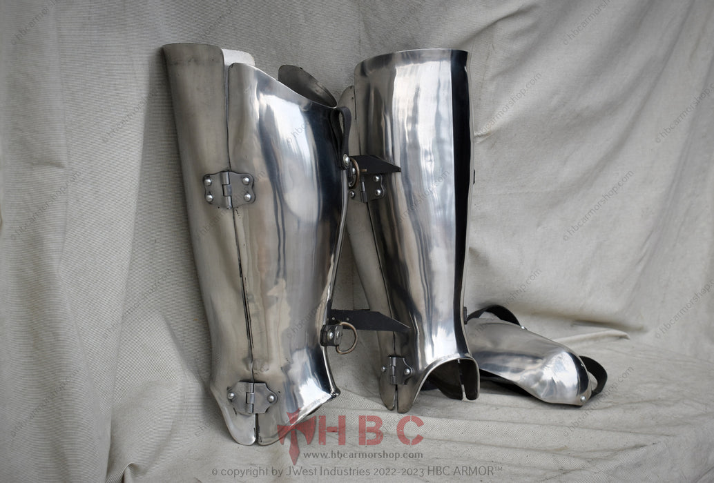 Medieval leg protection gear Authentic combat leg guards Buhurt greaves for reenactment Armored combat shin guards