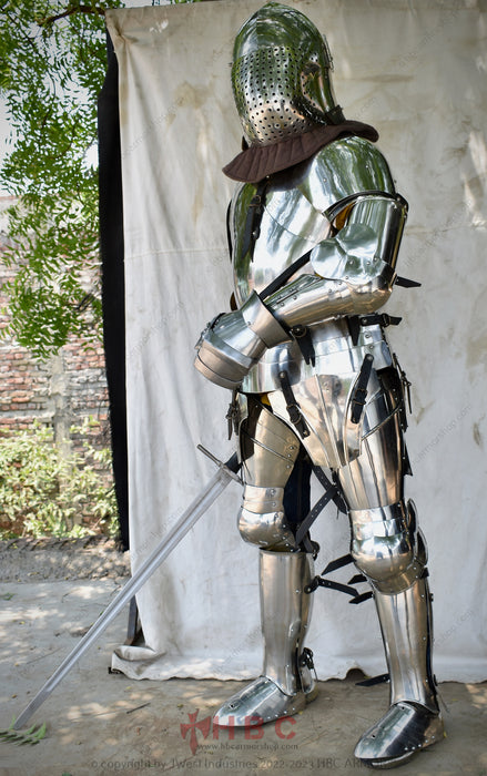 Authentic medieval combat ensemble Articulated full armor for reenactment Traditional craftsmanship in armor sets