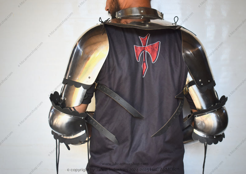 Full Contact Ready Medieval Arm Armor – 14th Century Combat Set with Vambraces, Pauldrons & Elbows