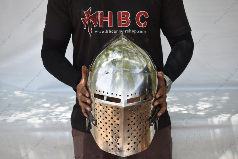Durable Medieval Combat Helmets Custom Handforged Crusader Helmet Medieval Tournament Helmet Authentic Handforged Armored Helmet