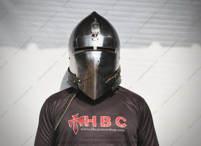 Hand-Forged 14th Century garlic head Klappvisier Bascinet Helmet | 14th Century Italian Medieval Helmet | Buhurt, IMCF, SCA, HEMA & Reenactment