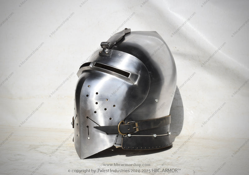 Hand-Forged 14th Century garlic head Klappvisier Bascinet Helmet | 14th Century Italian Medieval Helmet | Buhurt, IMCF, SCA, HEMA & Reenactment