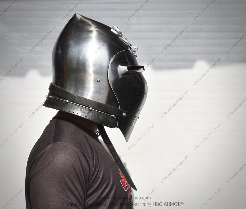 Hand-Forged 14th Century garlic head Klappvisier Bascinet Helmet | 14th Century Italian Medieval Helmet | Buhurt, IMCF, SCA, HEMA & Reenactment