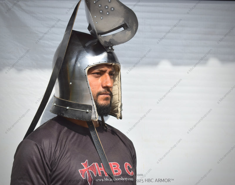 Hand-Forged 14th Century garlic head Klappvisier Bascinet Helmet | 14th Century Italian Medieval Helmet | Buhurt, IMCF, SCA, HEMA & Reenactment