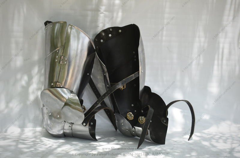 Tempered Steel Leg Armour Tempered Steel Greaves Tempered Steel Thigh Armour Durable Tempered Steel Leg Protection High-Quality Tempered Steel Leg Gear