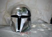 Impressive Mandalorian warrior clad in battle-tested armor, showcasing the rich history and tradition of Mandalore.
