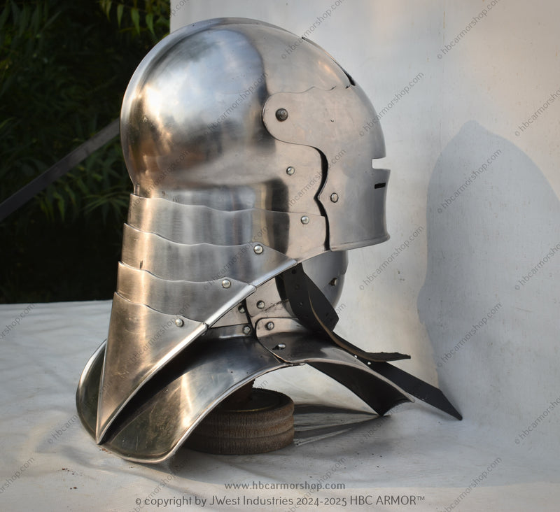 Handmade Metal Visored French Sallet Helmet with Bevor/15th Century