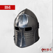 A polished steel medieval knight helmet with a visor and eye slits, shown on a light gray background with a red 'SALE NOW ON' banner in the top-left corner and an 'HBC Armor' logo in the bottom-right.