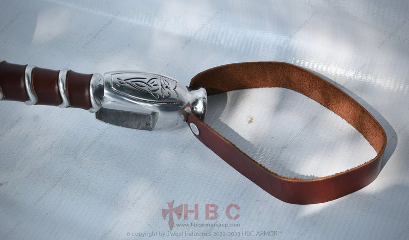 Hand Forged Aluminium Mjolnir Thor Hammer Replica with Leather-Wrapped Handle