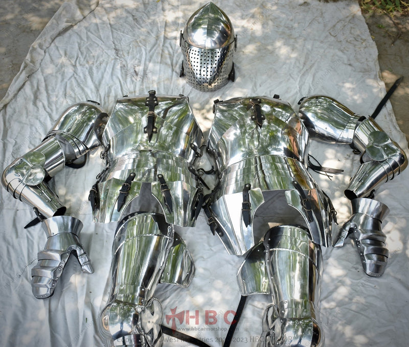Battle-tested full medieval armor Medieval knight's combat regalia Full suit of armor for historical events