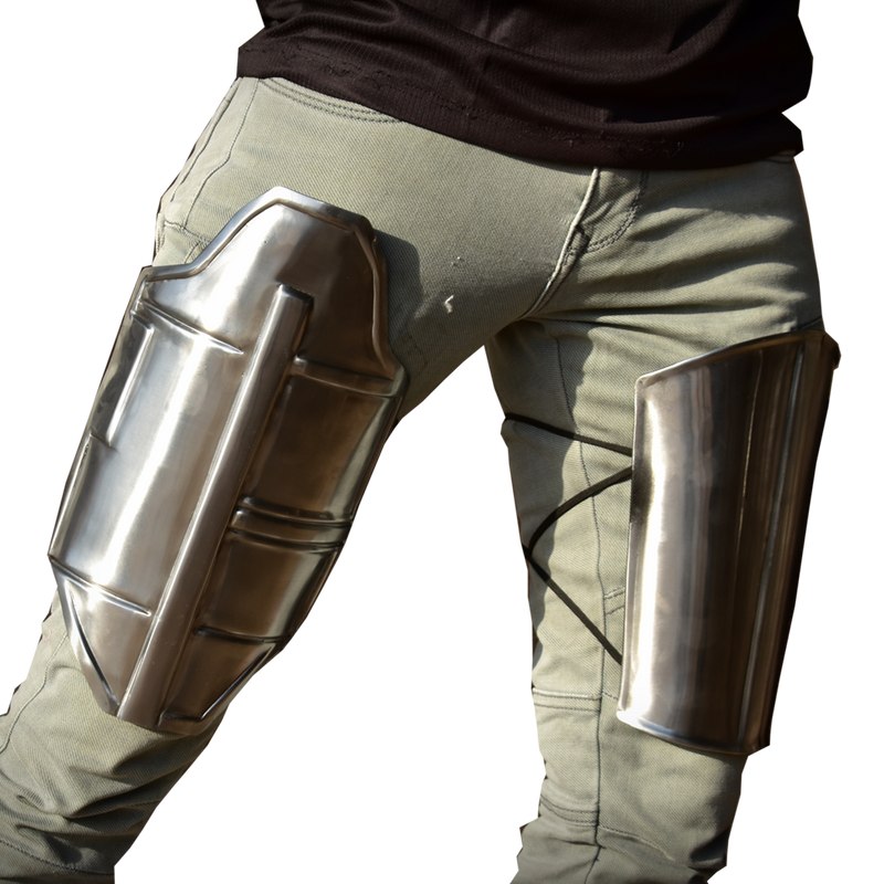Armure de cuisse et de genou en métal mandalorien