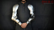 Hand-Forged Steel Anatomical Arm Armor with Pauldrons – Battle-Ready
