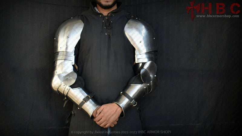 Hand-Forged Steel Anatomical Arm Armor with Pauldrons – Battle-Ready

