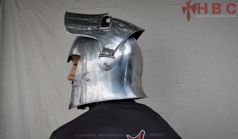 Visored Barbuta Helmet | Medieval LARP Helmet | Steel Costume Helmet | Cosplay Armour Helmet