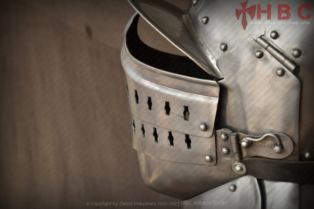 medieval reenactment helmet and armor