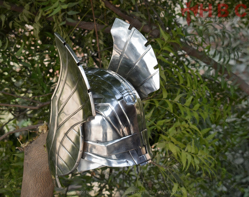 Thor inspired steel helmet suitable for LARP and cosplay back view