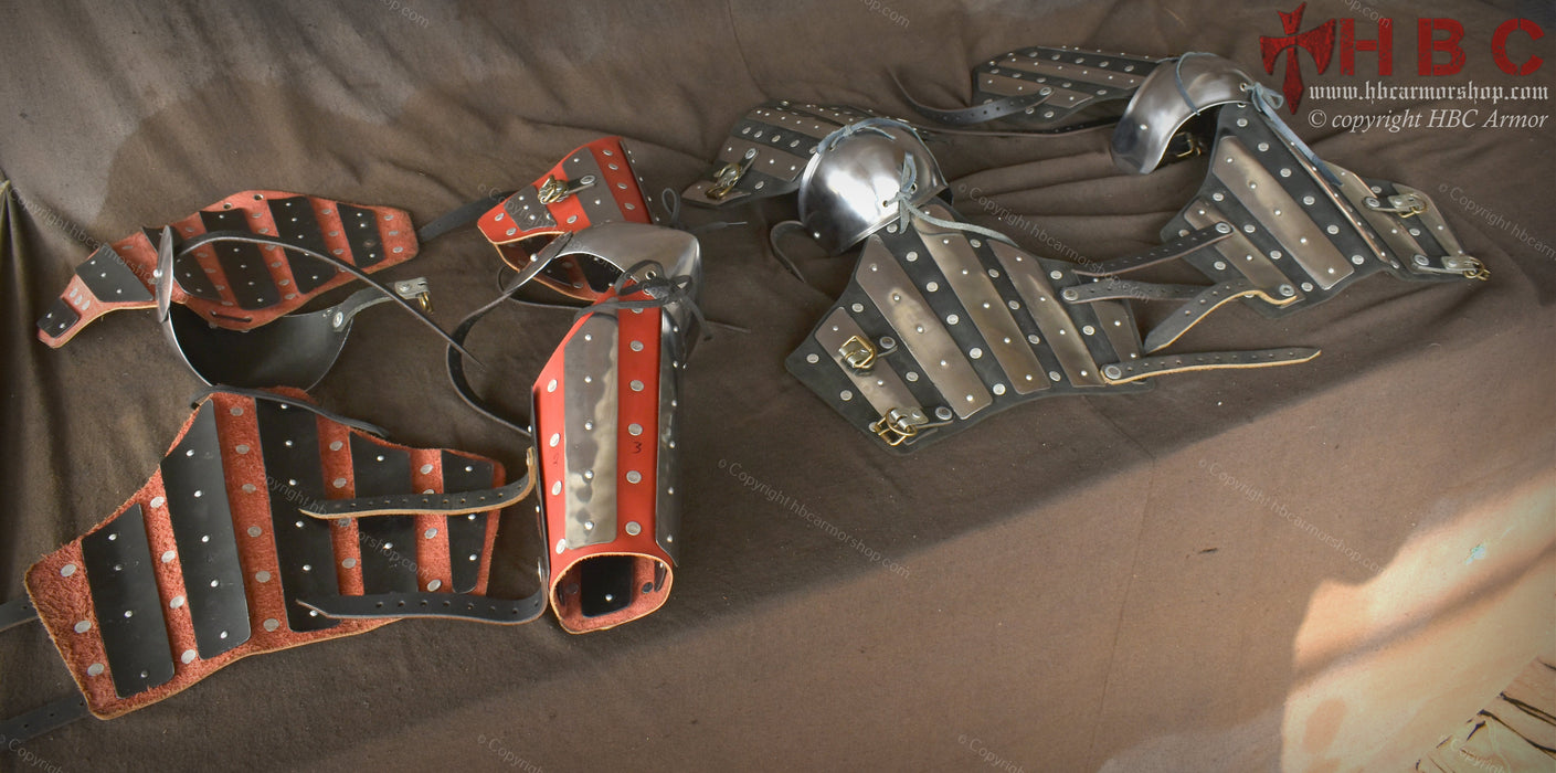 red leather splint arm armor set